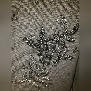 Rare Vintage 100% wool 3D hand beaded flowers sequibs silk lining cardigan